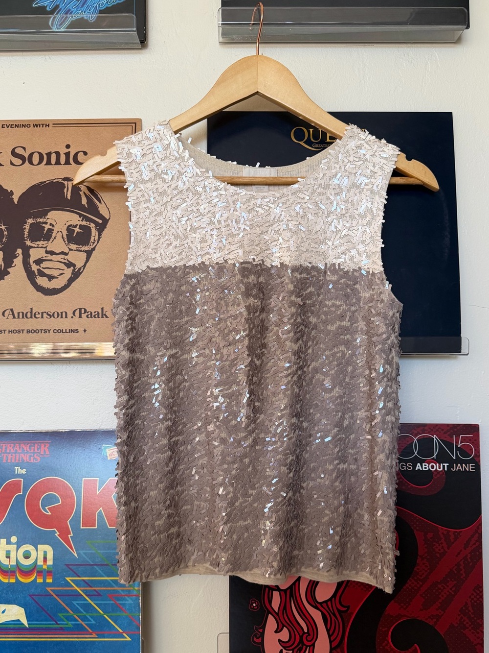 J. Crew Collection Two-Tone Sequined Sleeveless Camisole in Cream and Taupe